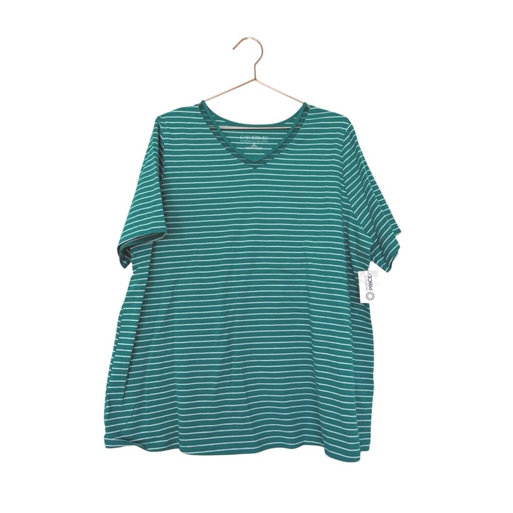 Catherines Teal and White Striped V-Neck Top suprema collection